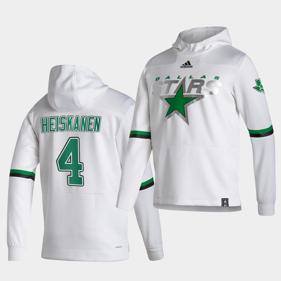 Men Dallas Stars #4 Heiskanen White NHL 2021 Adidas Pullover Hoodie Jersey